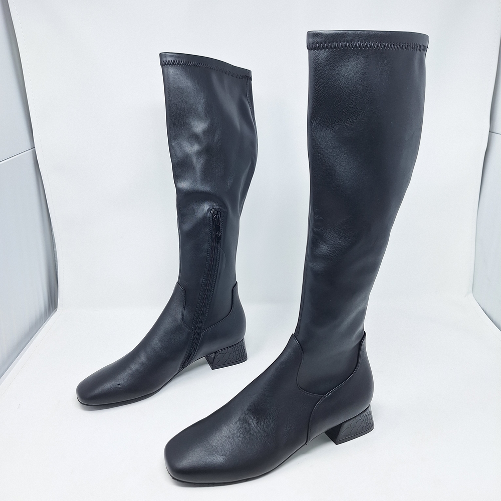 Donald J. Pliner Regina 30 Black Square Toe Heeled Boots With Snake Print Heel